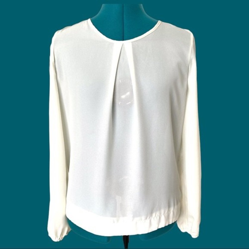 Cream Shredded Back Blouse Womens size Small Semi Sheer